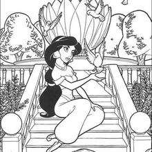 Princess Jasmine and birds coloring page