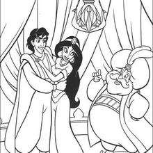 Sultan, Jasmine and Aladdin coloring page