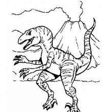 Allosaurus and volcano coloring page