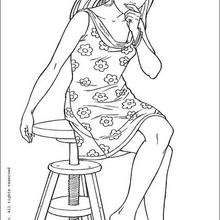 Barbie wearing a flowered dress coloring page - Coloring page - GIRL coloring pages - BARBIE coloring pages