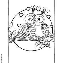 Birds in love coloring page - Coloring page - HOLIDAY coloring pages - VALENTINE coloring pages - KISS coloring pages