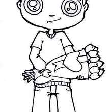 Boy with flowers coloring page - Coloring page - HOLIDAY coloring pages - VALENTINE coloring pages - BOY IN LOVE coloring pages