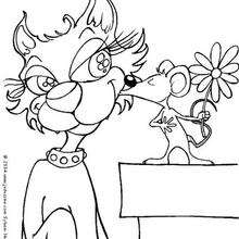 Cat and mouse in love coloring page - Coloring page - HOLIDAY coloring pages - VALENTINE coloring pages - KISS coloring pages