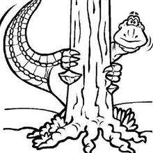 Dinosaur hiding behind the tree coloring page - Coloring page - ANIMAL coloring pages - DINOSAUR coloring pages - Other prehistoric animal coloring pages
