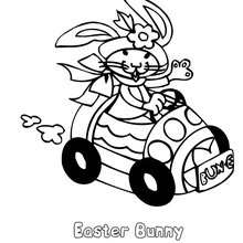 Driving bunny coloring page - Coloring page - HOLIDAY coloring pages - EASTER coloring pages - EASTER BUNNY coloring pages
