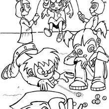 Kids playing coloring page