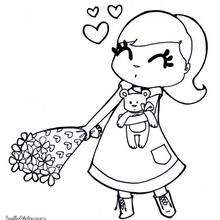 Girl with flowers coloring page - Coloring page - HOLIDAY coloring pages - VALENTINE coloring pages - GIRL IN LOVE coloring page