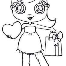 Girl with valentine's presents coloring page - Coloring page - HOLIDAY coloring pages - VALENTINE coloring pages - GIRL IN LOVE coloring page