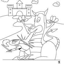 Knight fighting with dragon coloring page
