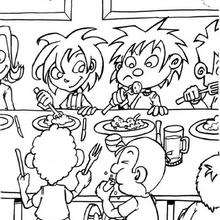 At lunch coloring page