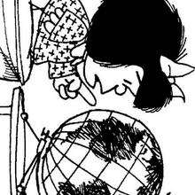 Mafalda and globe coloring page - Coloring page - CHARACTERS coloring pages - CARTOON CHARACTERS Coloring Pages - MAFALDA coloring pages