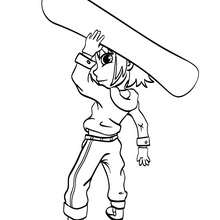 Boy with snowboard coloring page