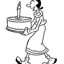 Olive Oyl with Birthday cake coloring page - Coloring page - CHARACTERS coloring pages - TV SERIES CHARACTERS coloring pages - POPEYE THE SAILOR coloring pages - OLIVE OYL coloring pages