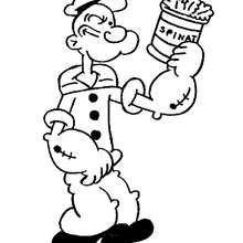 Popeye with a can of spinach coloring page - Coloring page - CHARACTERS coloring pages - TV SERIES CHARACTERS coloring pages - POPEYE THE SAILOR coloring pages - POPEYE coloring pages