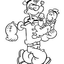 Popeye with his sun Swee'Pea coloring page - Coloring page - CHARACTERS coloring pages - TV SERIES CHARACTERS coloring pages - POPEYE THE SAILOR coloring pages - POPEYE coloring pages