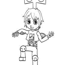 Matias wearing robot costume coloring page