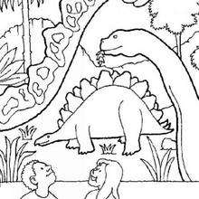 Dinosaur, Stegosaurus and kids coloring page - Coloring page - ANIMAL coloring pages - DINOSAUR coloring pages - Stegosaurus coloring pages