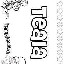 Teala - Coloring page - NAME coloring pages - GIRLS NAME coloring pages - T names for girls coloring and printing posters