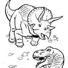 Triceratops fighting a duel with Tyrannosaurus coloring page