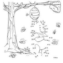 Dot to dot: Winnie the Pooh with the bees printable connect the dots game