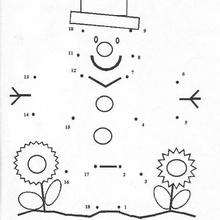 Snowman with a hat printable connect the dots game