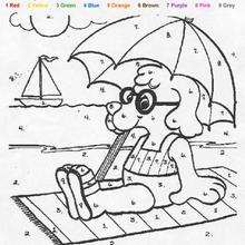 Dog on the beach Color by number coloring page