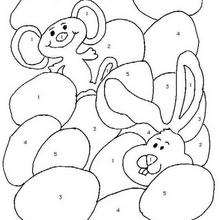 Easter Bunny color by number - Coloring page - COLOR by NUMBER coloring pages - ANIMAL Color by Number coloring pages - FARM ANIMAL color by number - RABBIT
