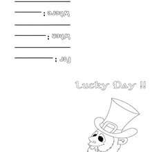 Lucky Day with leprechaun - Party invitation coloring page