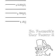 St. Patrick's Day Party invitation - Coloring page - HOLIDAY coloring pages - ST. PATRICK'S DAY coloring pages