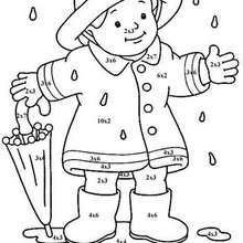 Little boy with umbrella Color by number coloring page