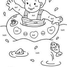 Swimming baby color by number - Coloring page - COLOR by NUMBER coloring pages - CHARACTERS Color by Number coloring pages