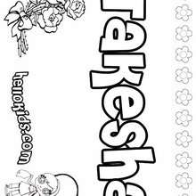 Takesha - Coloring page - NAME coloring pages - GIRLS NAME coloring pages - T names for girls coloring and printing posters
