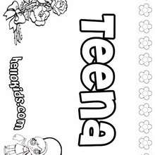 Teena - Coloring page - NAME coloring pages - GIRLS NAME coloring pages - T names for girls coloring and printing posters