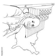 Benjamin Franklin and US flag coloring page
