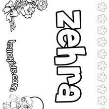 Zehra - Coloring page - NAME coloring pages - GIRLS NAME coloring pages - U, V, W, X, Y, Z girls names posters