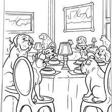 Dog lunch time coloring page