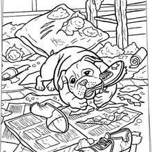 Dog playing with shoes coloring page