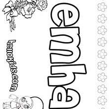 Emha - Coloring page - NAME coloring pages - GIRLS NAME coloring pages - E names for girls coloring book
