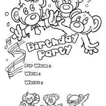 Bears : Birthday party invitation coloring page