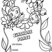 Bees : Birthday Party invitation - Coloring page - BIRTHDAY coloring pages - BIRTHDAY CARDS coloring pages