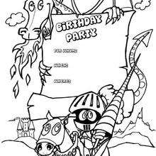 Dragon : Birthday Party Invitation - Coloring page - BIRTHDAY coloring pages - BIRTHDAY CARDS coloring pages