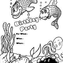 Fish : Birthday party invitation coloring page