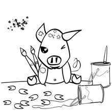 Painting pig coloring page
