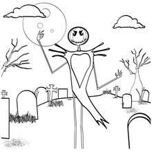 Skeleton scarecrow in graveyard coloring page