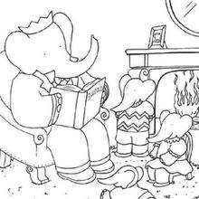 Babar reading a story - Coloring page - CHARACTERS coloring pages - CARTOON CHARACTERS Coloring Pages - BABAR coloring pages