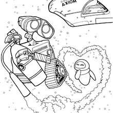 WALL-E and EVE in space coloring page
