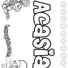 Acasia  - Coloring page - NAME coloring pages - GIRLS NAME coloring pages - A names for girls coloring sheets