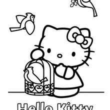 Hello Kitty and a birdcage coloring page
