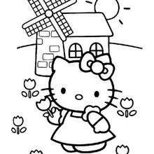 Hello Kitty and the mill coloring page