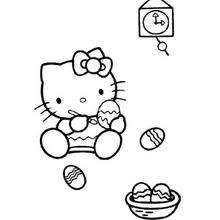Hello Kitty coloring the Easter's eggs coloring page